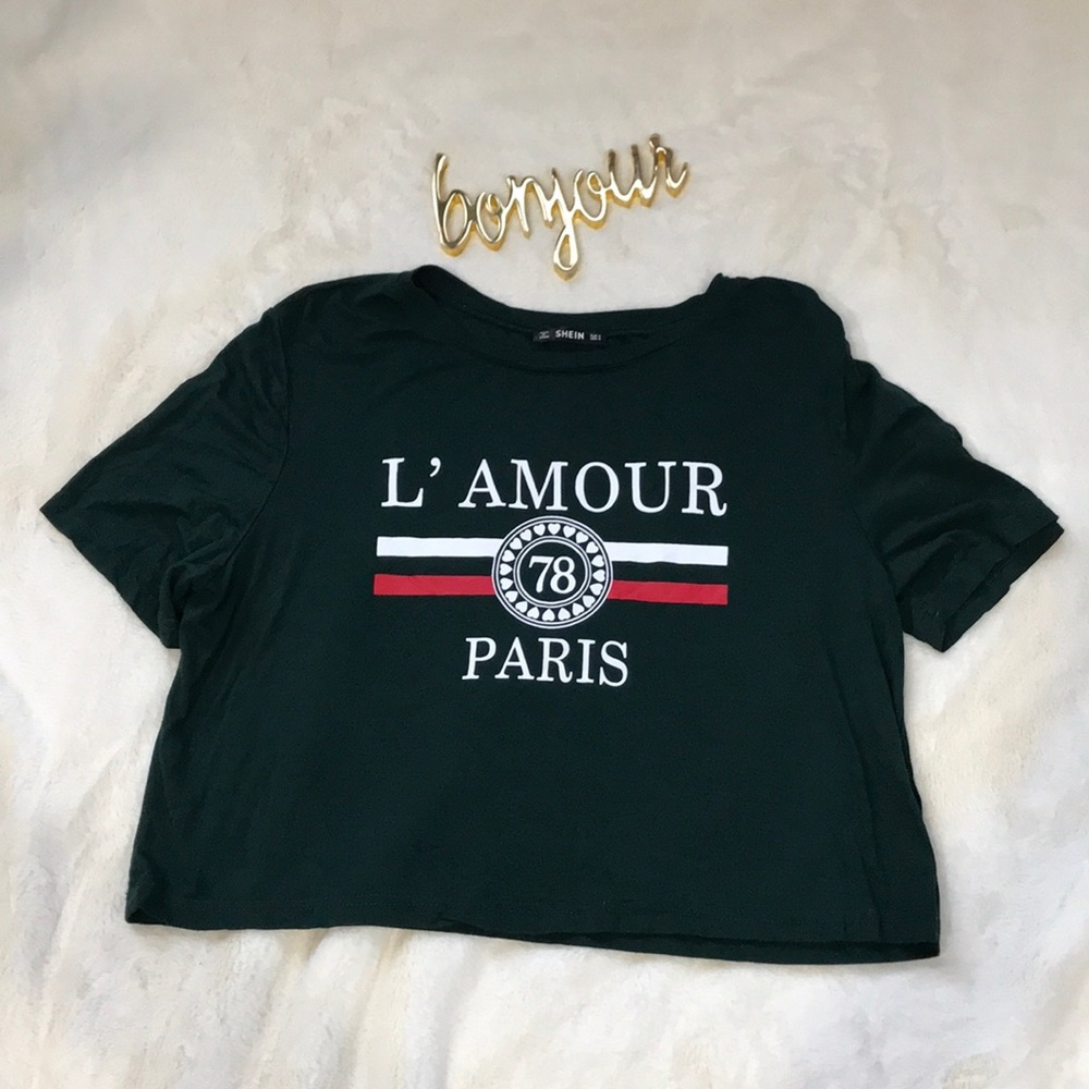 Shein L’amour Paris Green Cropped Shirt